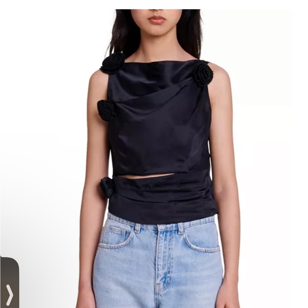 Elegant Black Sleeveless Top with Floral Accents